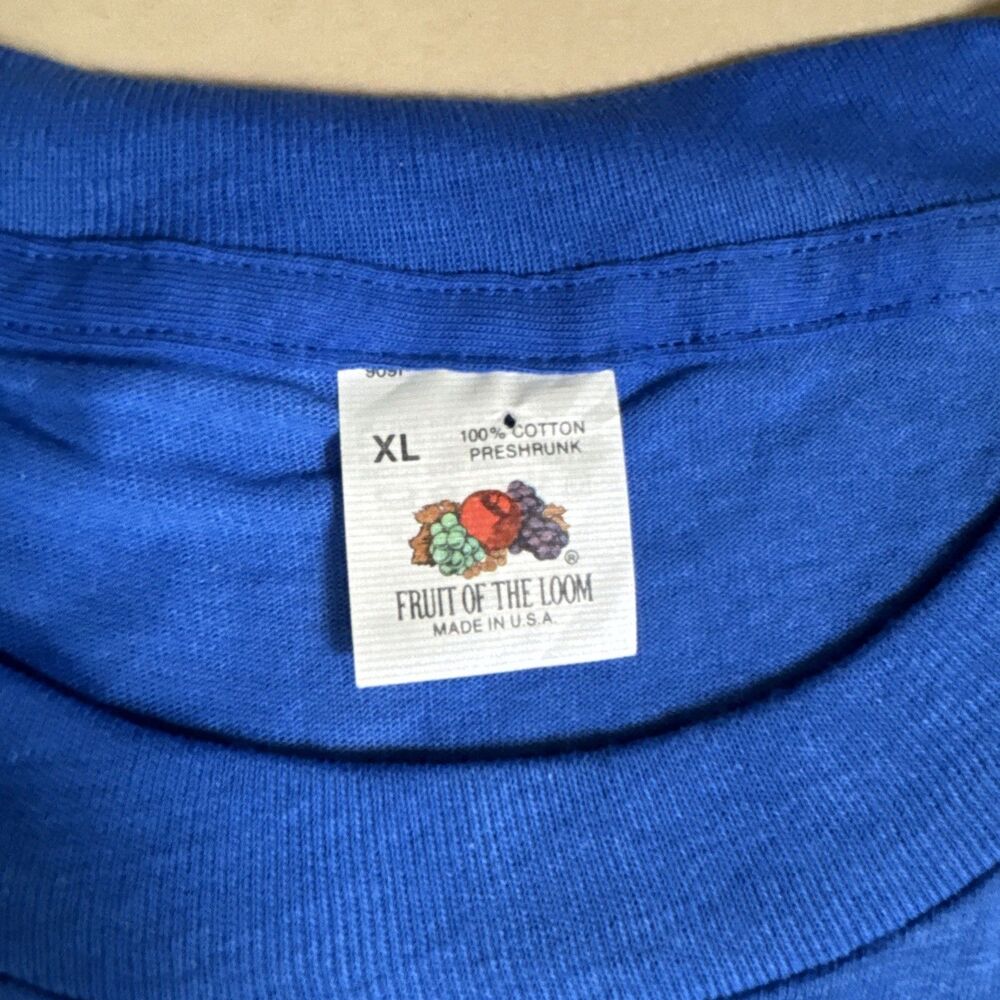 NOS Vintage 80s Fruit of the Loom Pocket T-Shirt Blue Made in USA Deadstock